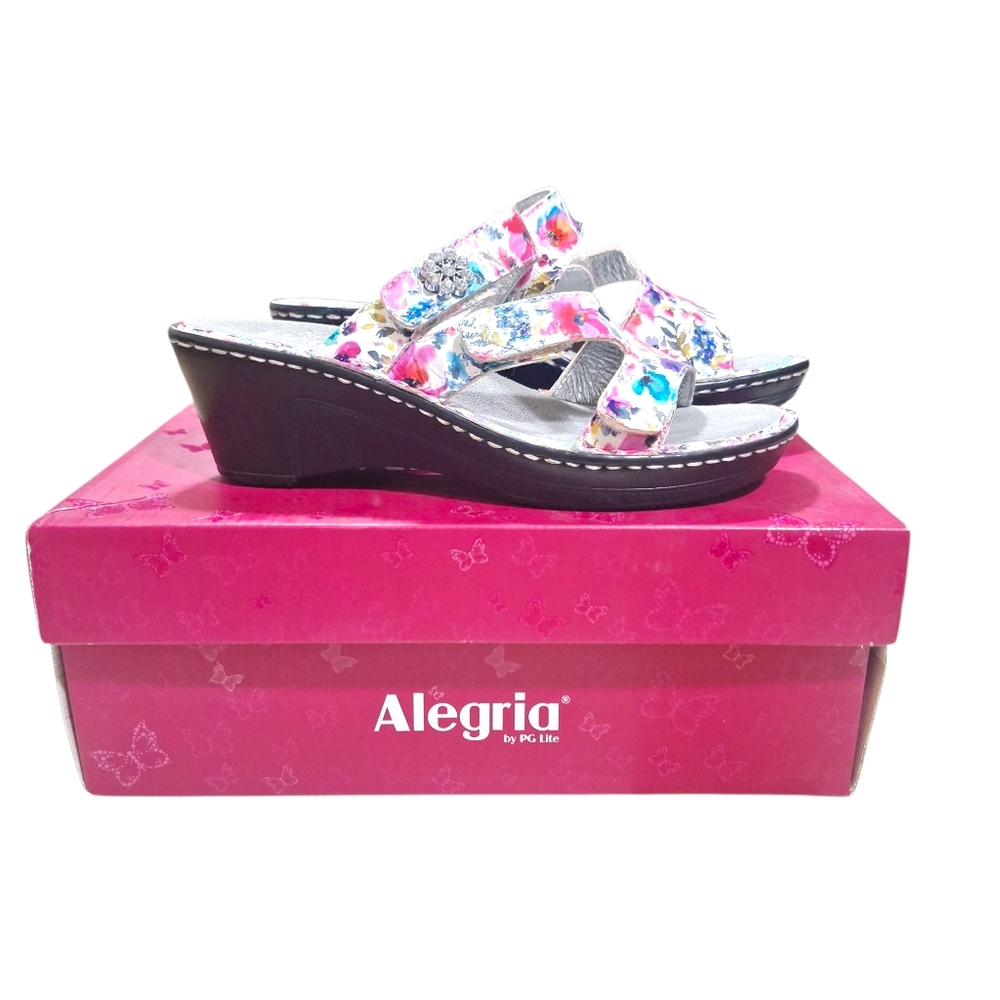 Alegria Leather Triple Strap Wedge Sandals Loti Perennail Sz 37=7-7.5 - Picture 8 of 9